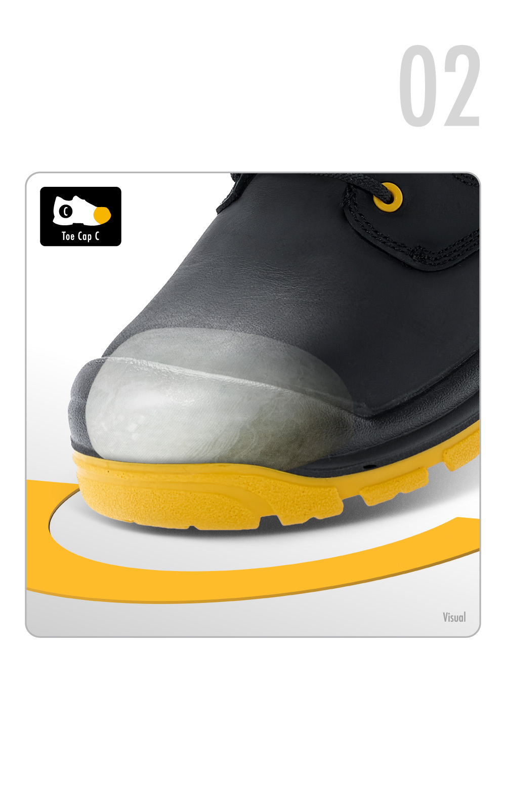 Cutaway view of the internal composite toe cap structure of the PATRONI ARKAX safety boot