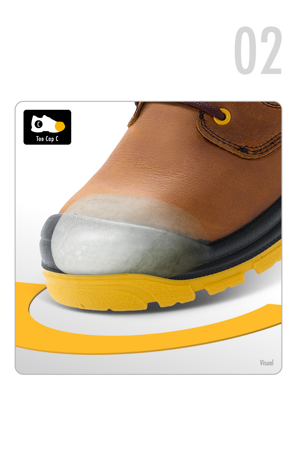 Cutaway view of the internal composite toe cap structure of the PATRONI ARKAX safety boot