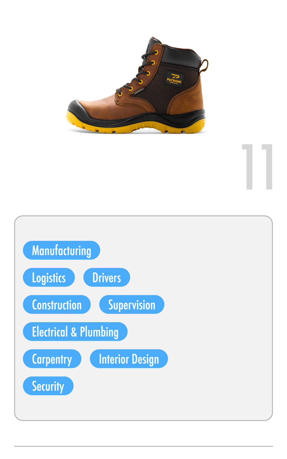 PATRONI SF2541DBR ARKAX safety boot recommended for manufacturing, construction, plumbing, electrical and carpentry, logistics, security, and other industries
