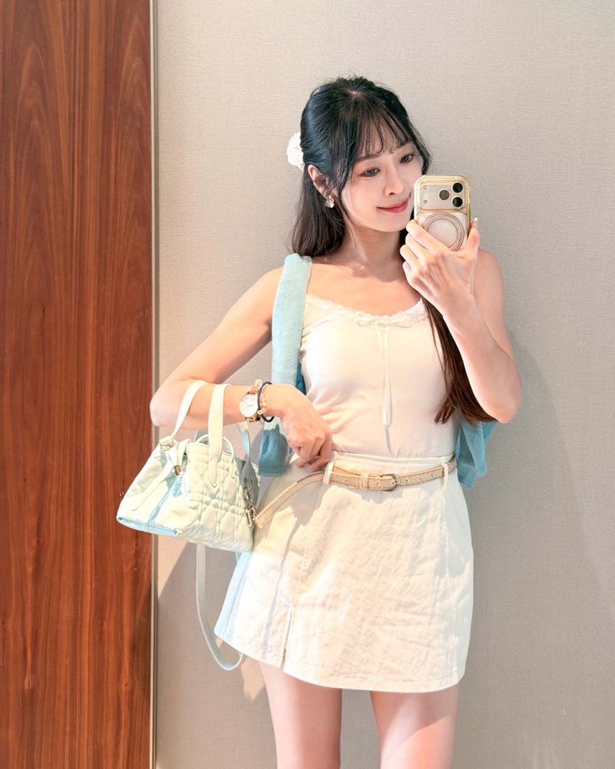 LINA LINA別緻甜份蕾絲穿繩綁結BRA TOP上衣-純潔白