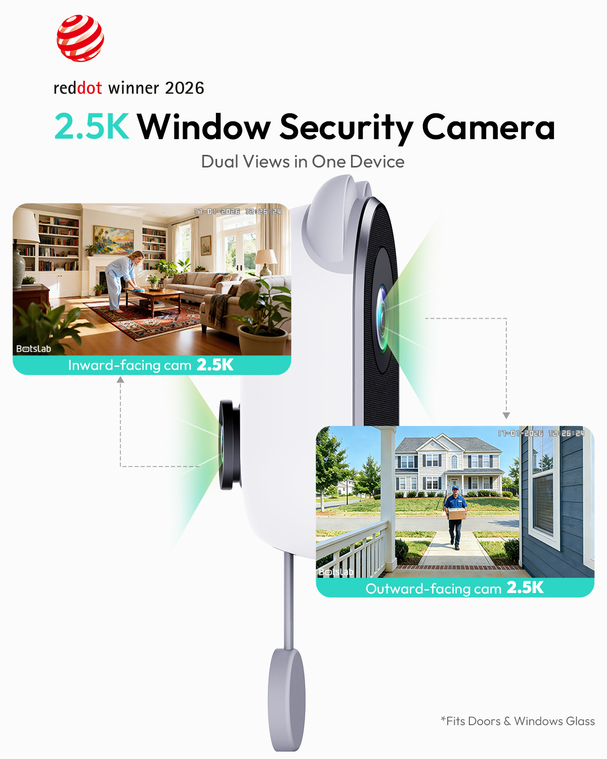 Botslab W101 Window Security Camera (Red Dot 2026 Winner) | Dual 2.5K/4MP