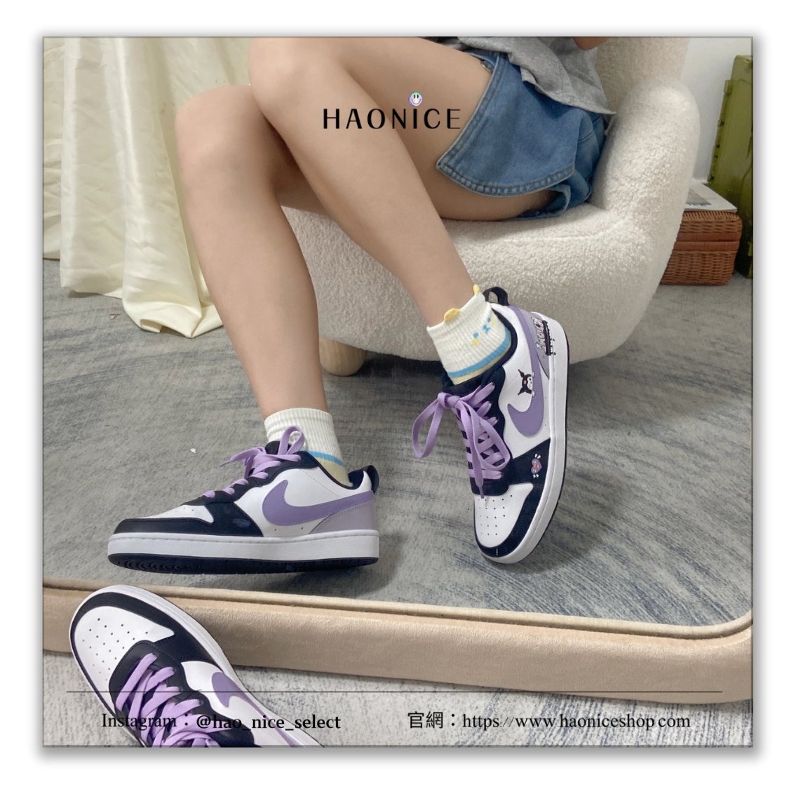 【HAO NICE】國外限定款🎨Nike Court Borough 酷洛米元素 小惡魔 可愛塗鴉 黑紫 板鞋 休閒鞋