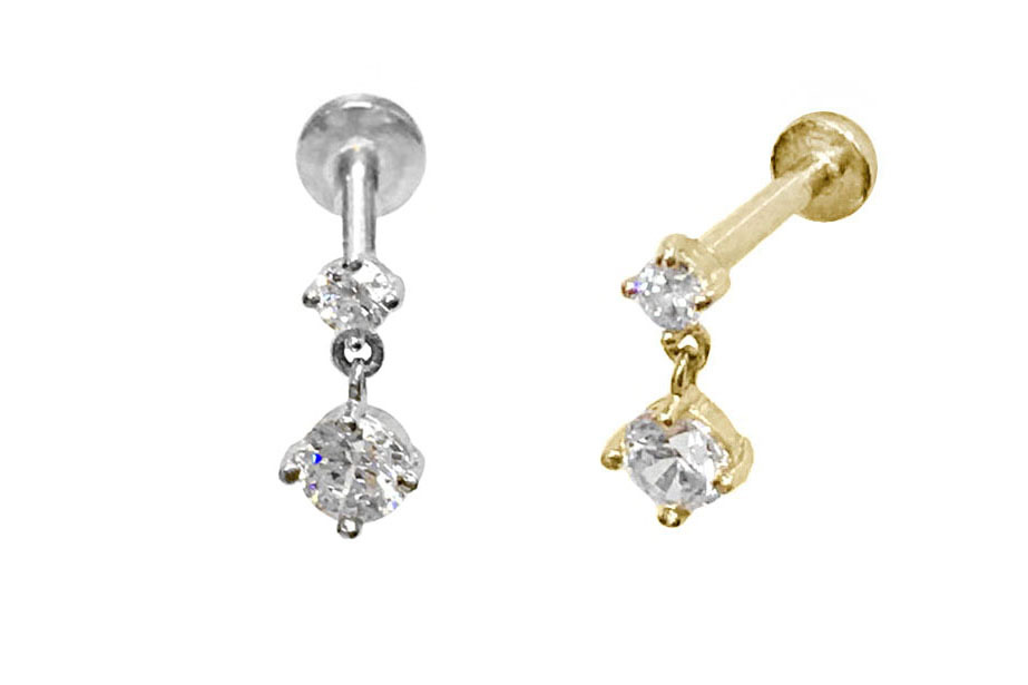 < Real Diamond > 14K Gold Labret Studs Earrings WB72
