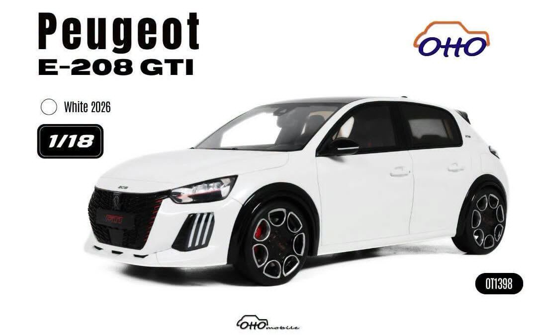 預訂 (訂金$300) (預訂價$719) :1/18 OTTOMOBILE PEUGEOT E-208 GTI WHITE 2026 (OT1398)