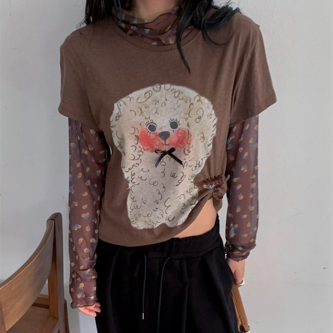 手繪感爆炸貴賓狗圓領短袖棉TEE / 3色
