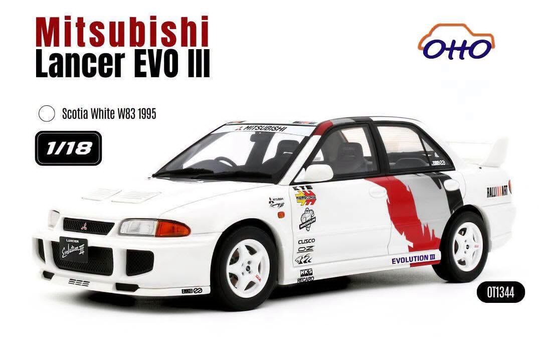 預訂 (訂金$300) (預訂價$657) :1/18 OTTOMOBILE MITSUBISHI LANCER EVO III SCOTIA WHITE W83 1995 (OT1344)