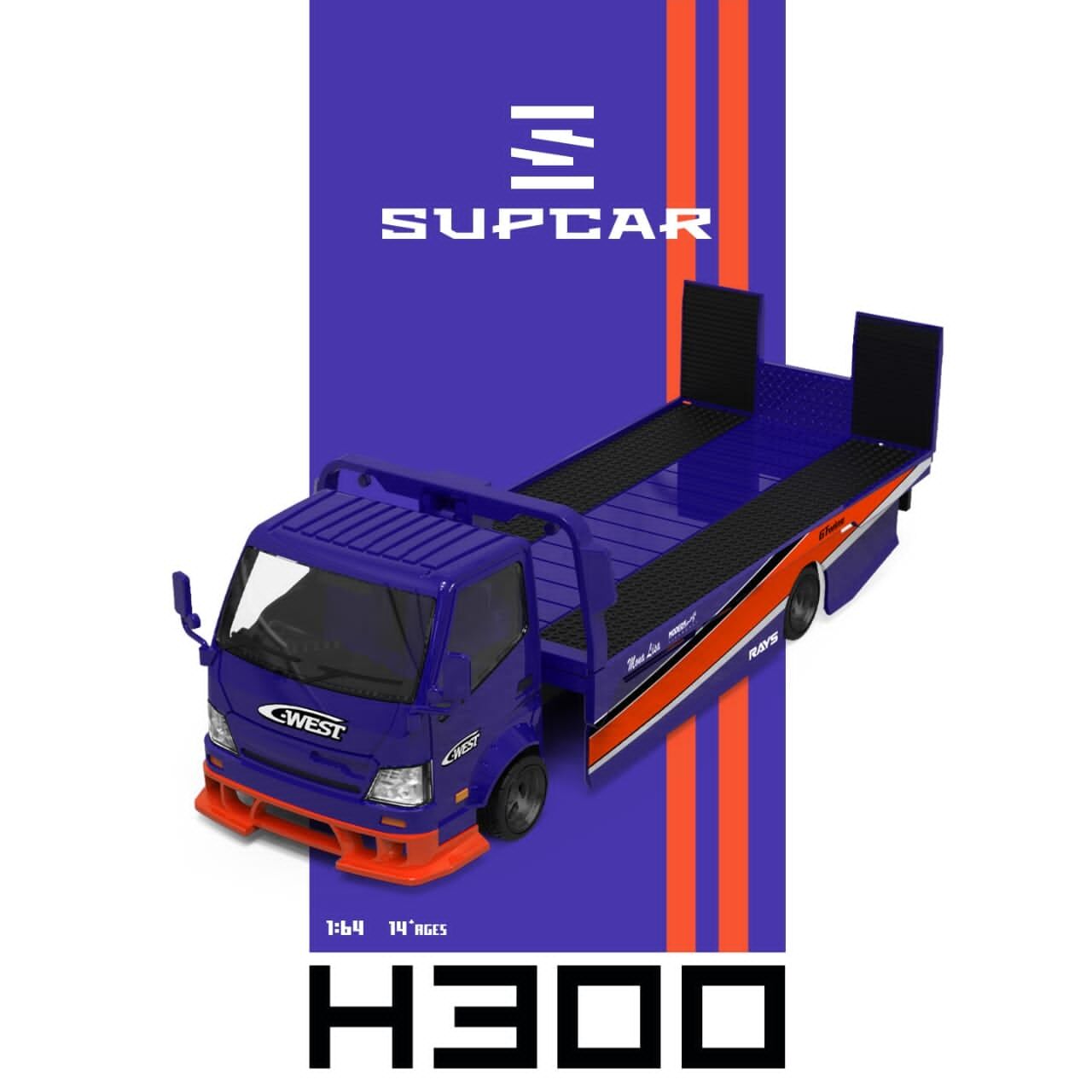 預訂:1/64 SupCar Hino 300 Tow Truck FNF3 Blue/ Orange (SC647256 )