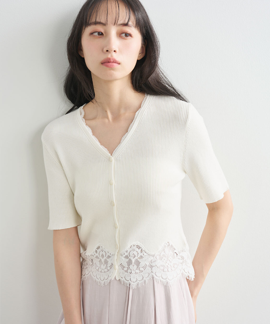 [預購]COCO DEAL蕾絲下擺拼接針織上衣