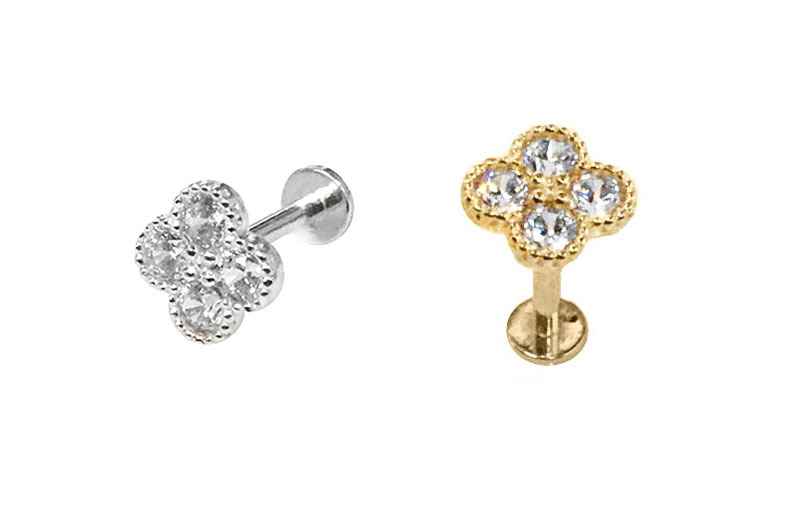 < Real Diamond > 14K Gold Labret Studs Earrings WB75
