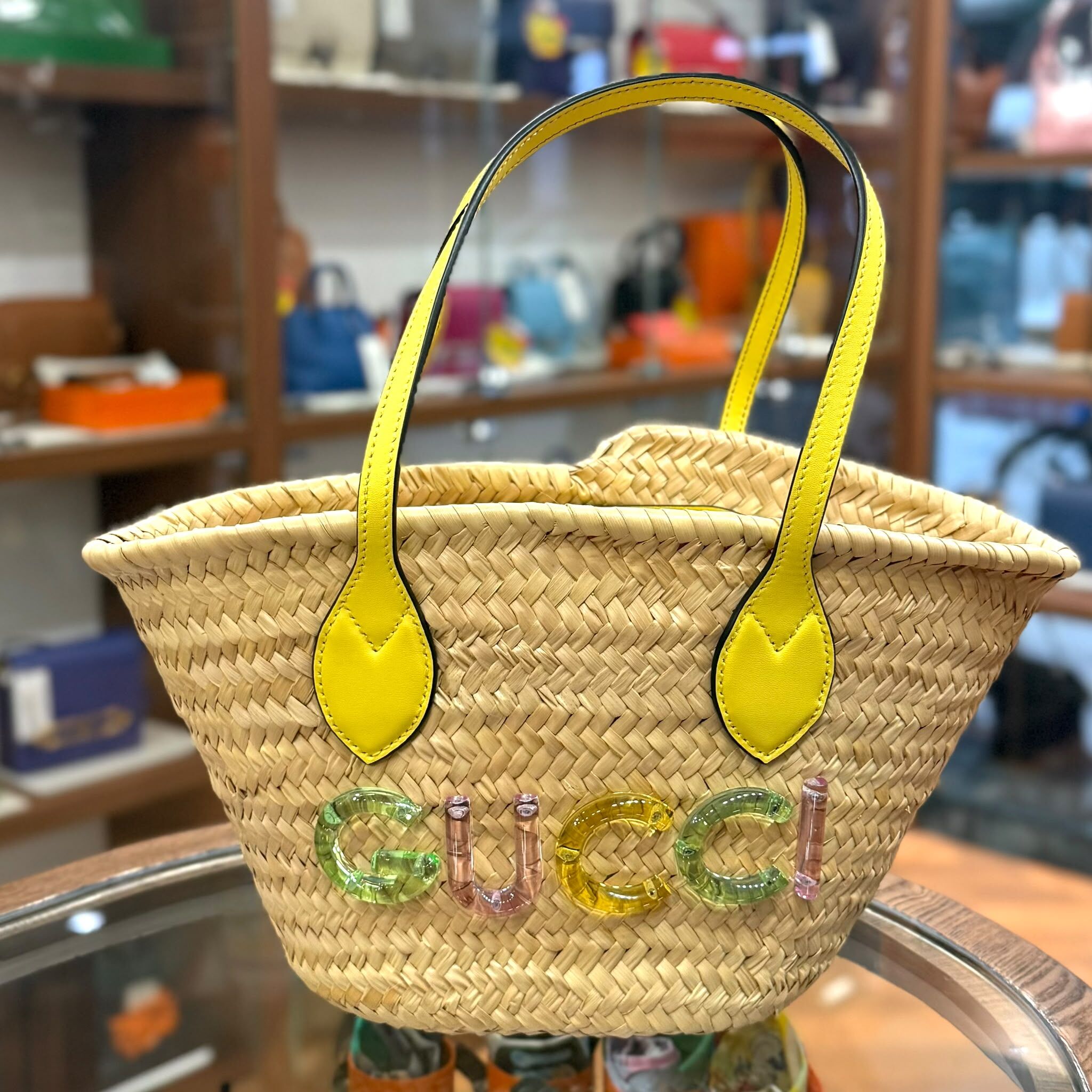 BRAND NEW GUCCI TOTE BAG 草編米色/字母玻璃 #古馳手提包