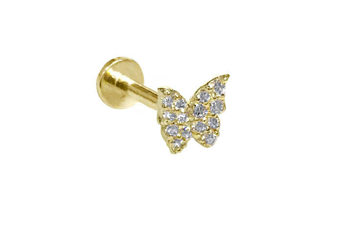 < Real Diamond > 14K Gold Labret Studs Earrings WB76