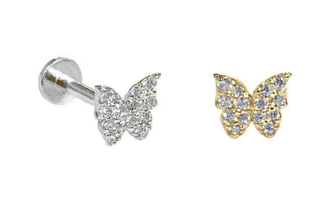 < Real Diamond > 14K Gold Labret Studs Earrings WB76