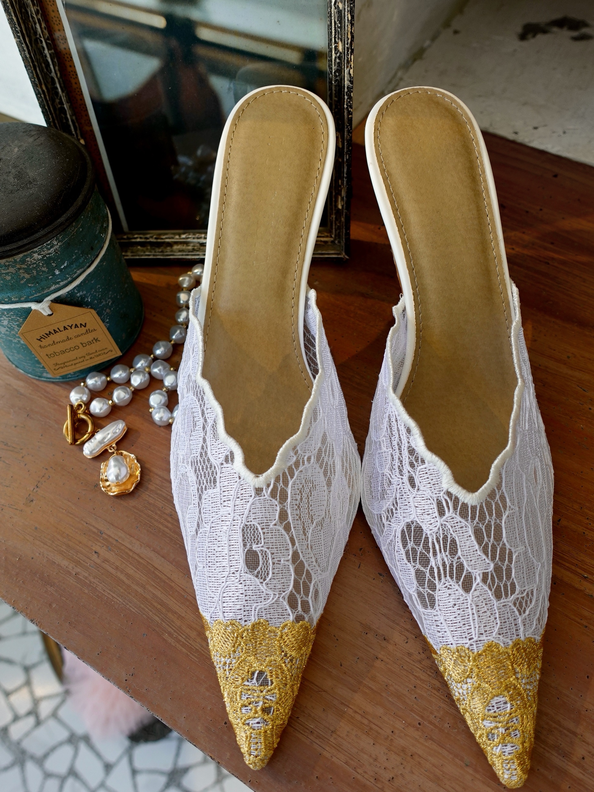 Golden Lace白金色蕾絲高跟鞋