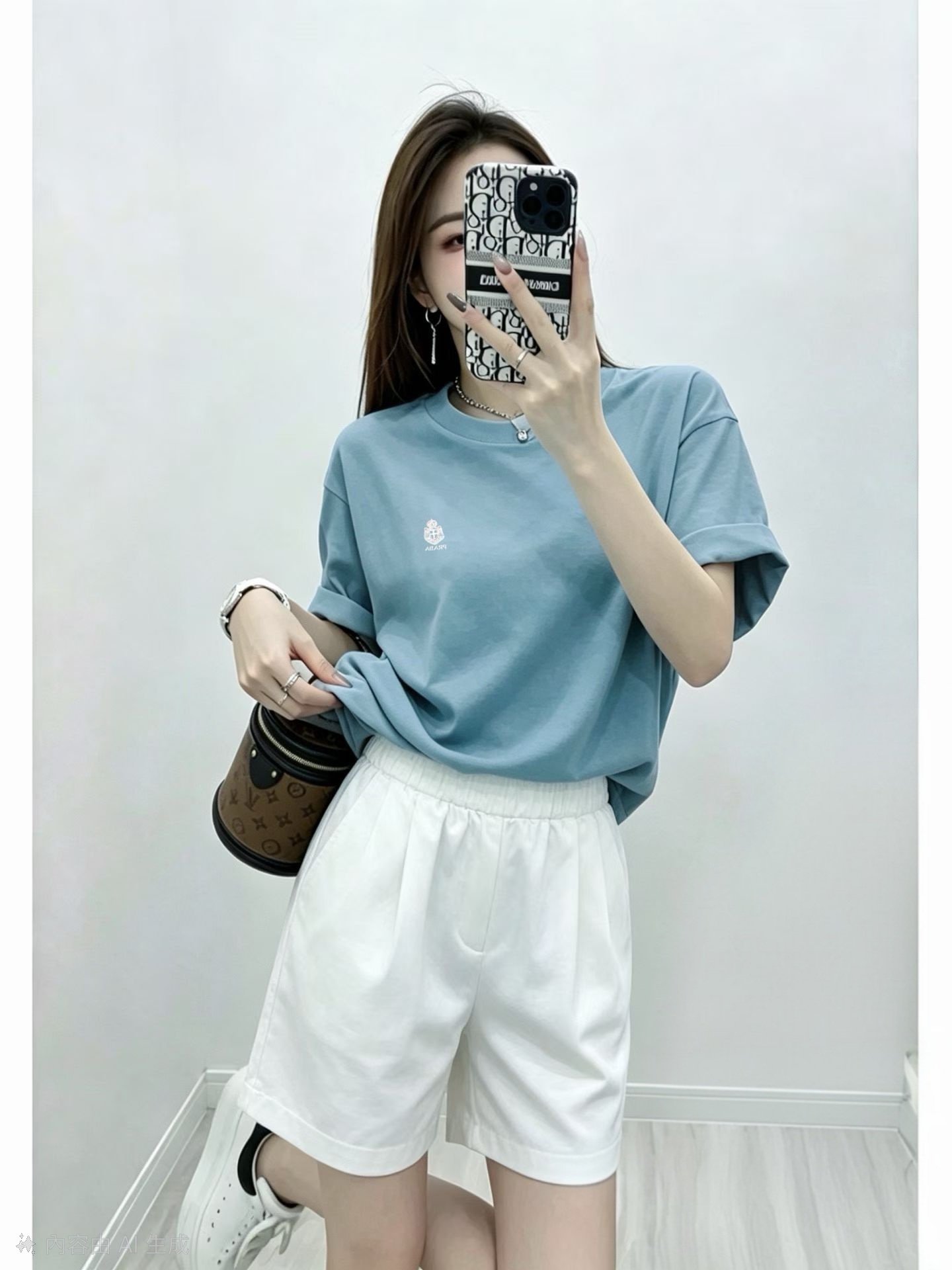 Prada 淺藍色 刺繡Logo basic tee 男女可穿