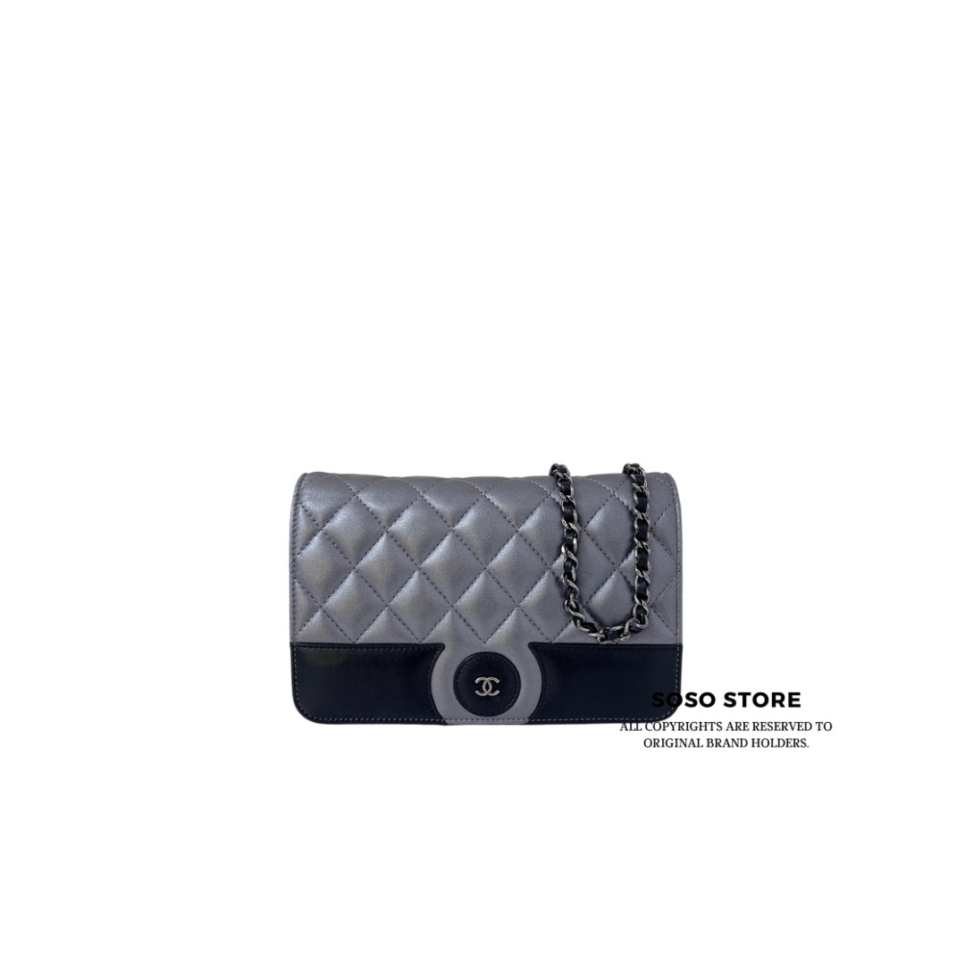 Chanel CC Beauty Lock Wallet on Chain Flap Bag - Metallic Silver & Black / SHW