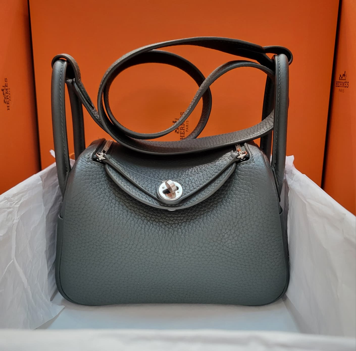 99%NEW HERMES MINI LINDY 2 Q0 VERT MANGROVE CK 綠紅樹林色 2代 短帶