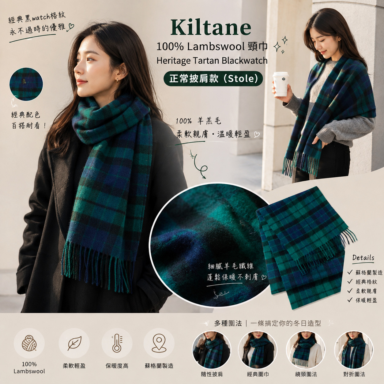 【現貨】Kiltane LL022507 100% Lambswool 頸巾 (Heritage Tartan Blackwatch)