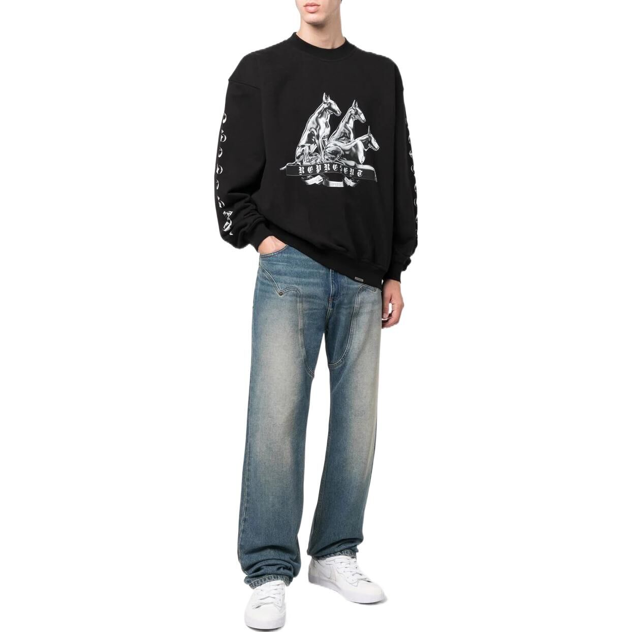 【代購】REPRESENT Sweatshirts Men's Black Crew Neck Moderate Regular M04243-01