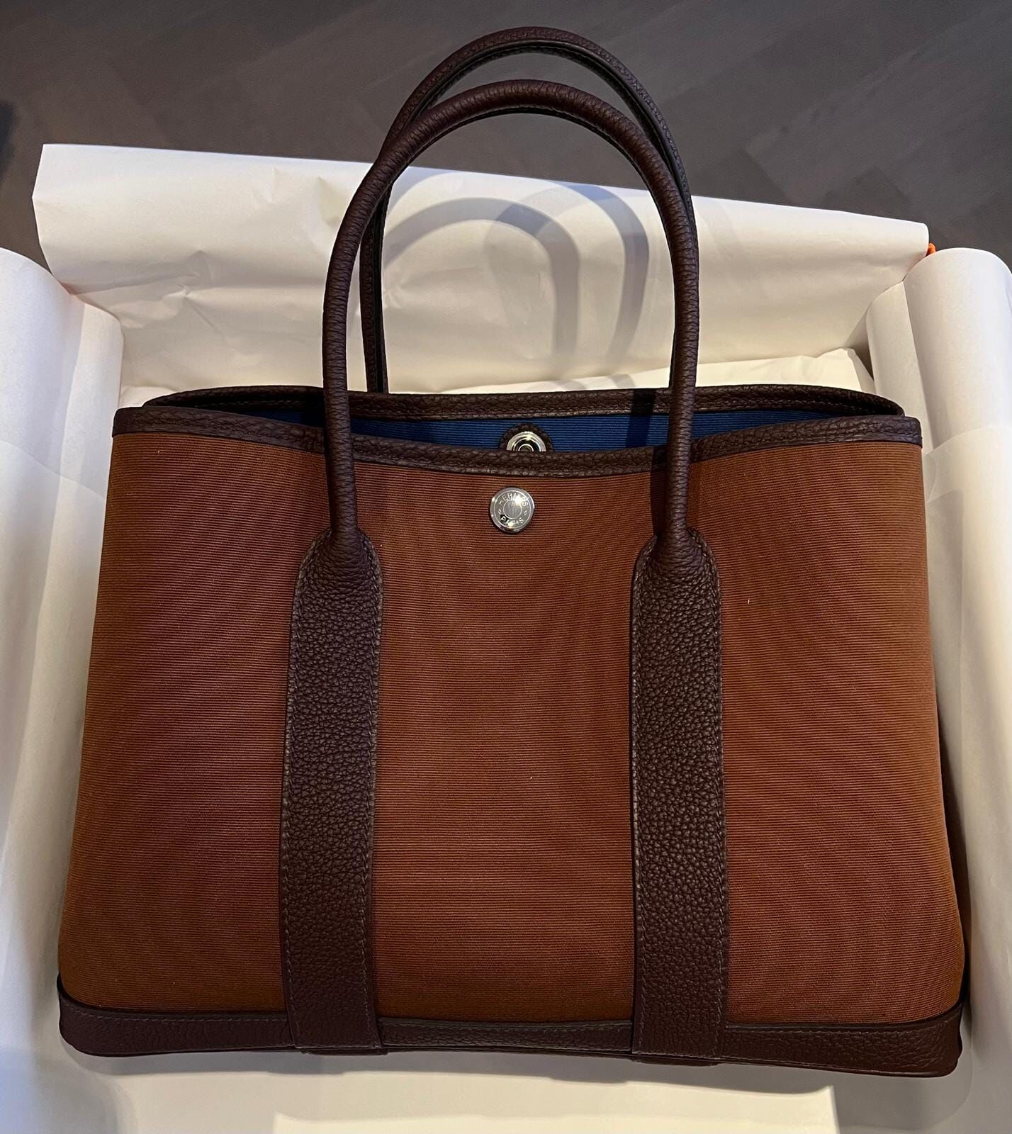 UNUSED HERMES GARDEN PARTY 30 Alezan/Bleu Outremer/Rouge 栗子色