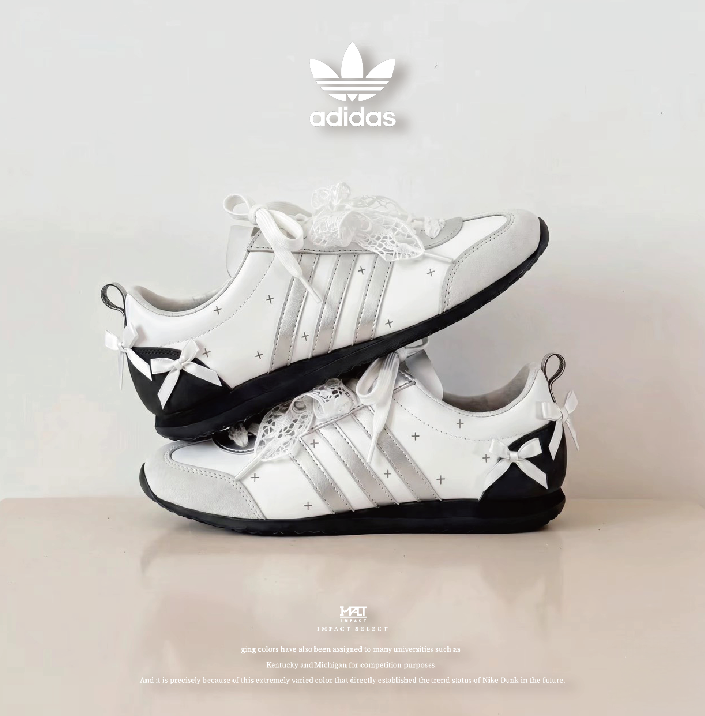 【訂製款】adidas VS JOG 2.0 新月芭蕾 白月光 蝴蝶結 蕾絲 miu系
