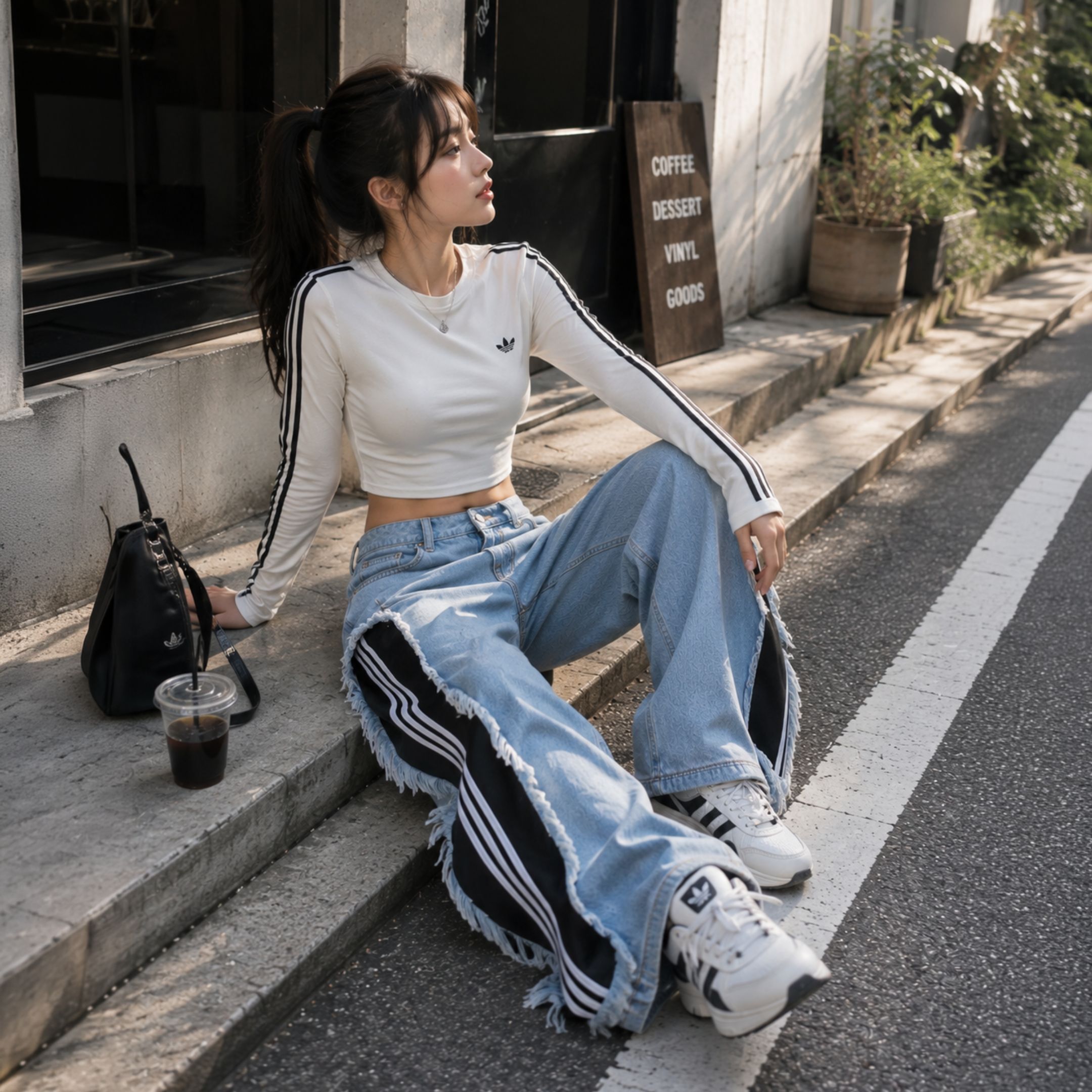NICEDAY 代購 Adidas ADILENIUM 5.0 丹寧 長褲 牛仔褲 破壞 假兩件 藍白 KY5192