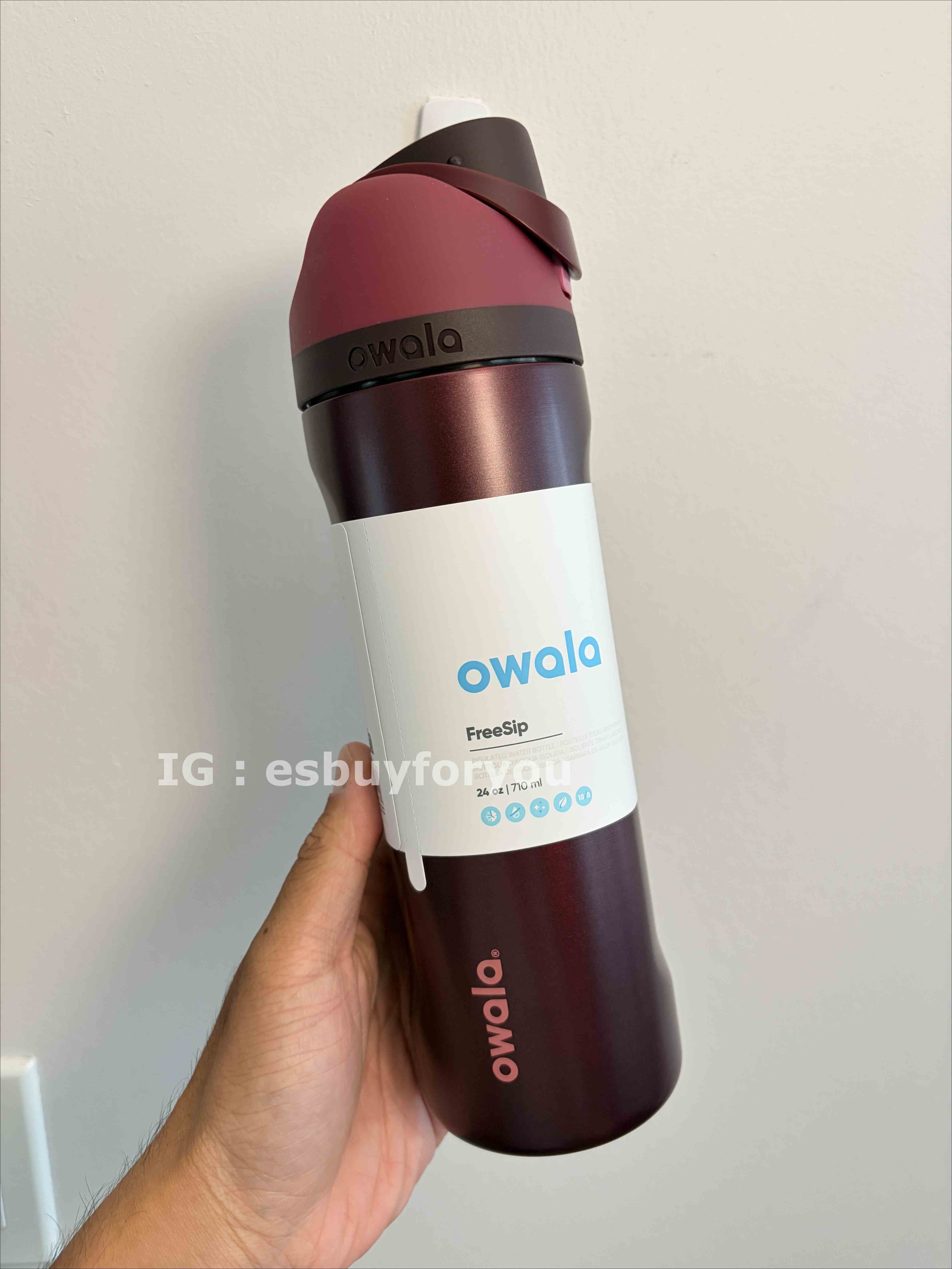Owala (24/32oz) 亮面材質 不鏽鋼 FreeSip 水壺 (內有吸管) Black Cherry 黑櫻桃