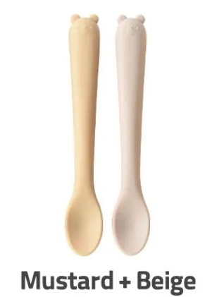 【Bellable】Korea Silicone Feeding Spoon Set (2pcs with Case) [Mustard+Beige]