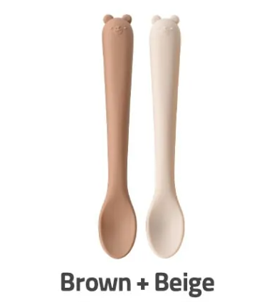 【Bellable】Korea Silicone Feeding Spoon Set (2pcs with Case) [Brown+Beige]