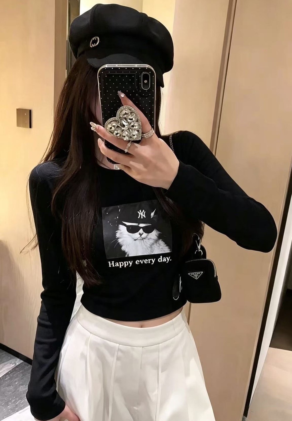 NY帽墨鏡貓長袖棉質衣