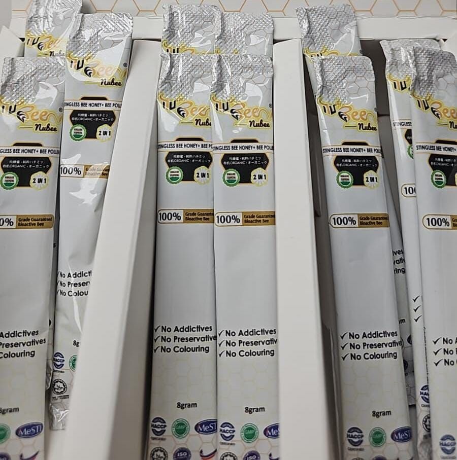 0601ST113-STOCK-MISC-馬來西亞-NuBee Stingless Bee Honey+Bee Pollen 2in1 有機純蜂蜜純粹 (8g/pc)  [ 30條 再送 11條  共41條 ] (P50)