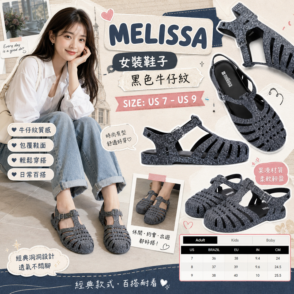 【預購】MELISSA H081907 Possession 果凍涼鞋 (黑色牛仔紋)