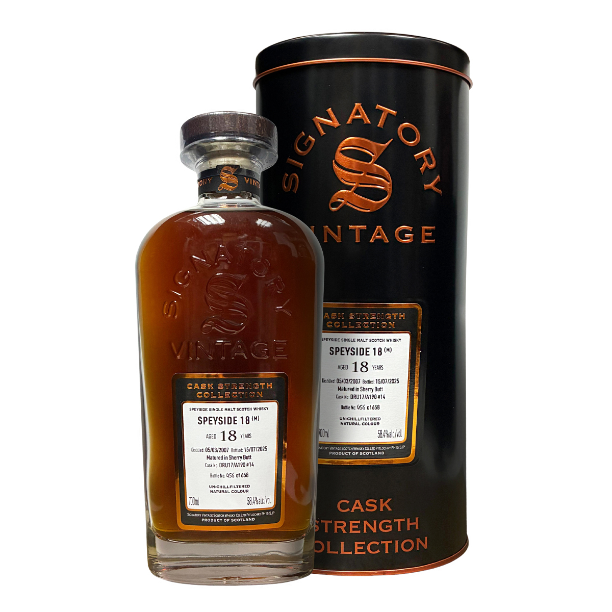 Signatory Vintage Cask Strength Collection Speyside (M) 2007 18 Years Old Sherry Butt DRU17A190 #14 58.4%