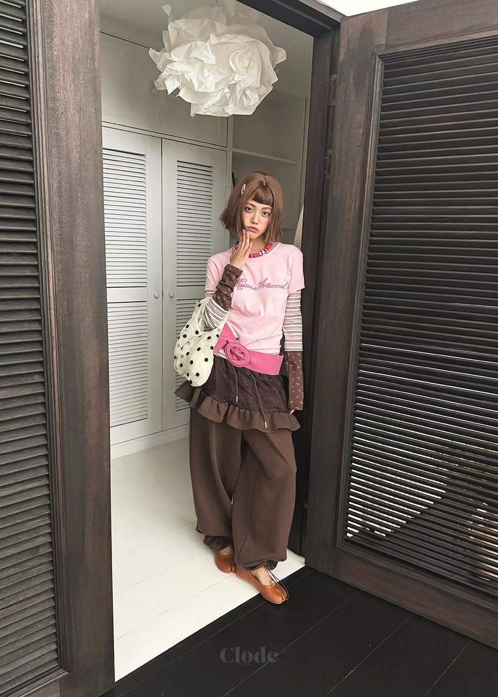 蕾絲荷葉裙罩縮腳長褲