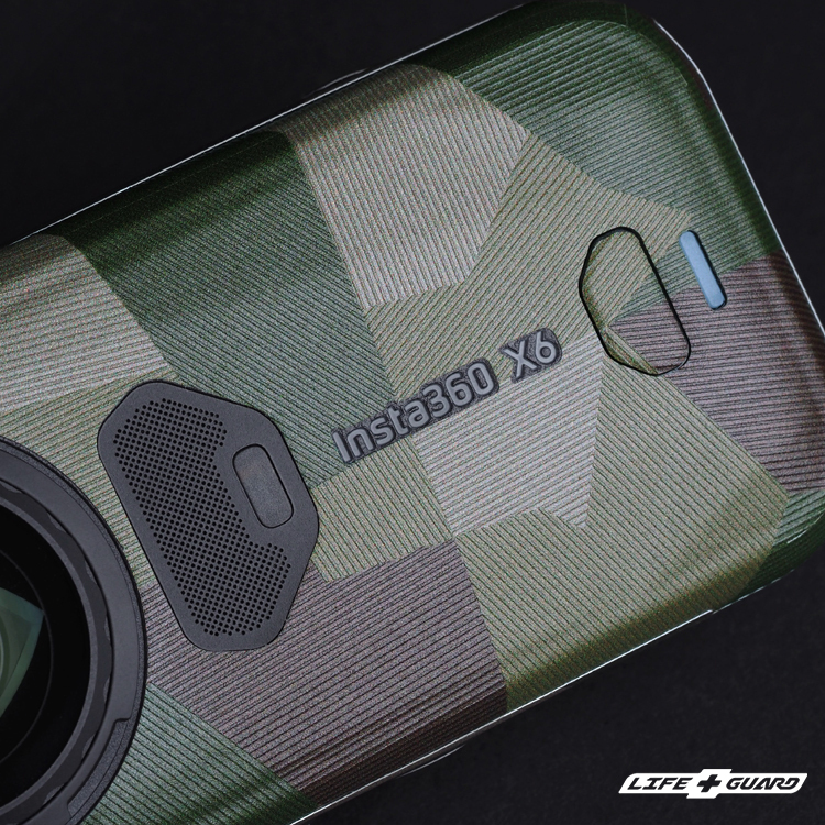 LIFE+GUARD 相機貼膜安裝示意，適用 Insta360 X6