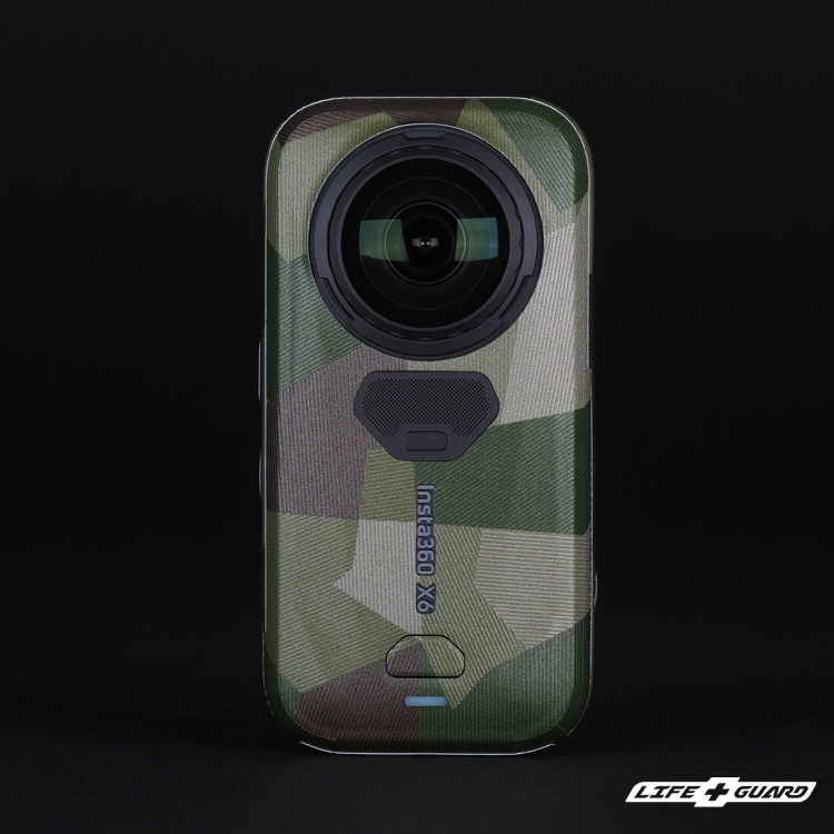 LIFE+GUARD 相機貼膜安裝示意，適用 Insta360 X6