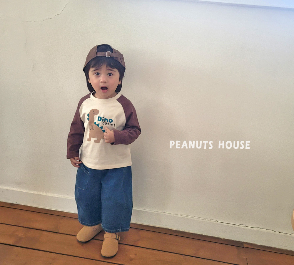 正韓秋PEANUTS 兩色cutie dino拼袖上衣