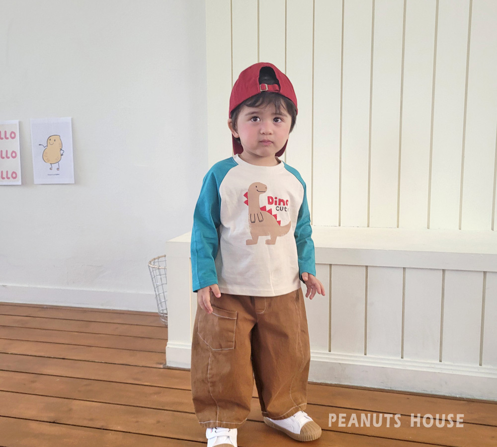 正韓秋PEANUTS 兩色cutie dino拼袖上衣