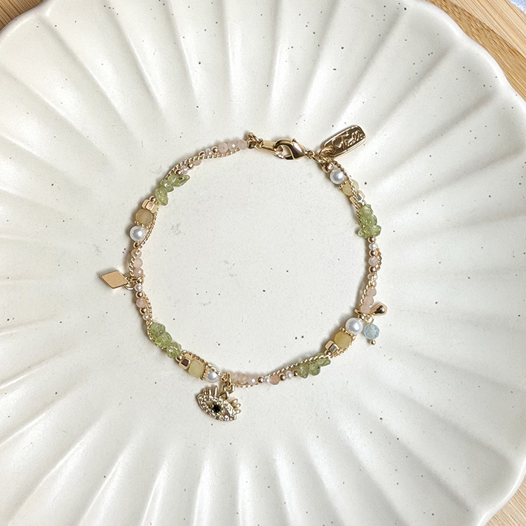 B06 /甜點彩蛋 • 藍眼睛裡的果仁蜜餅 – 橄欖石 - 手鍊