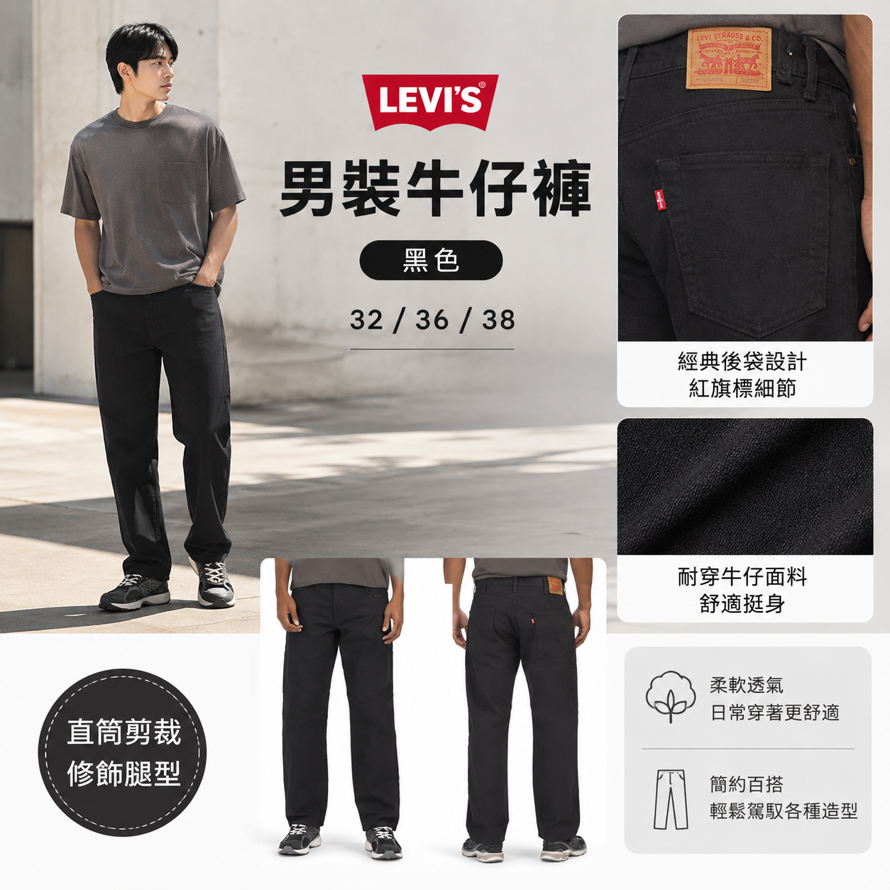 【預購】LEVIS H081919 565 寬鬆牛仔褲 (黑色)
