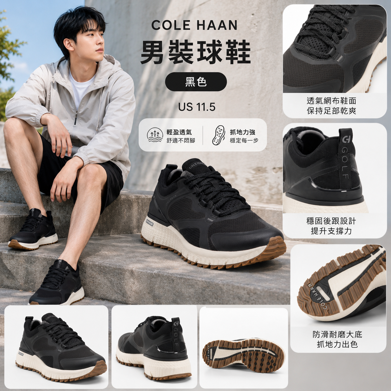 【預購】COLE HAAN H081924 ZERØGRAND Overtake II 男裝球鞋 (黑色)