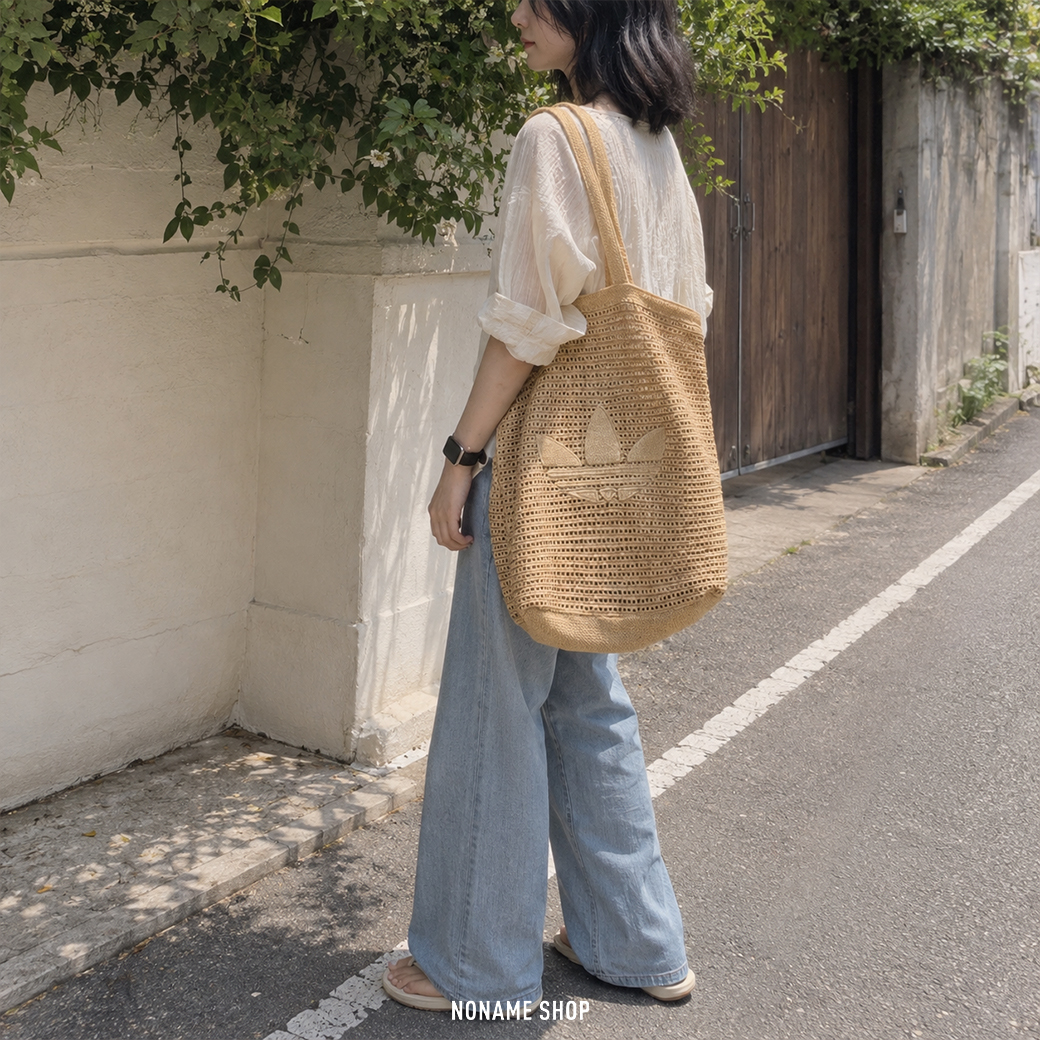 ADIDAS ORIGINALS KNITTING 三葉草 度假 法式 編織包 托特包 燕麥色
