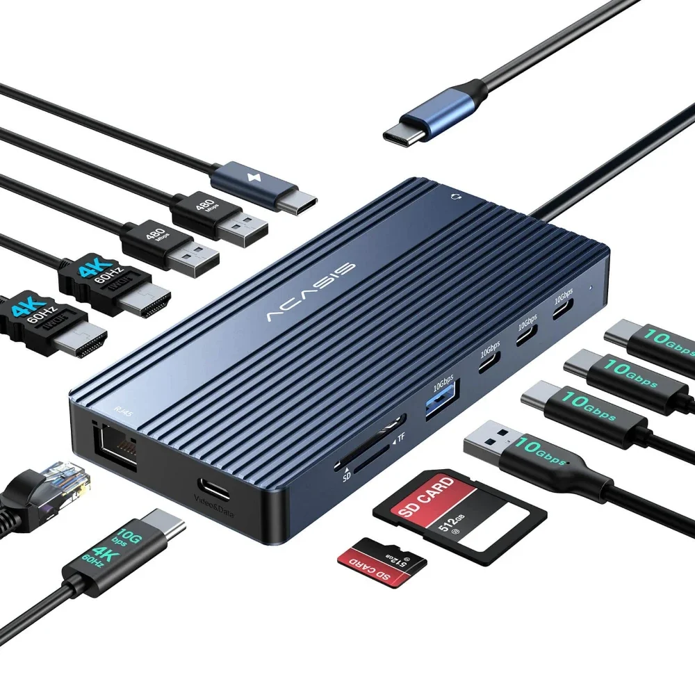 ACASIS DS-0203 14 埠 4K 60Hz USB-C 擴充座，支援 PD 100W 充電（10Gps 4K 影片+數據 USB-C）