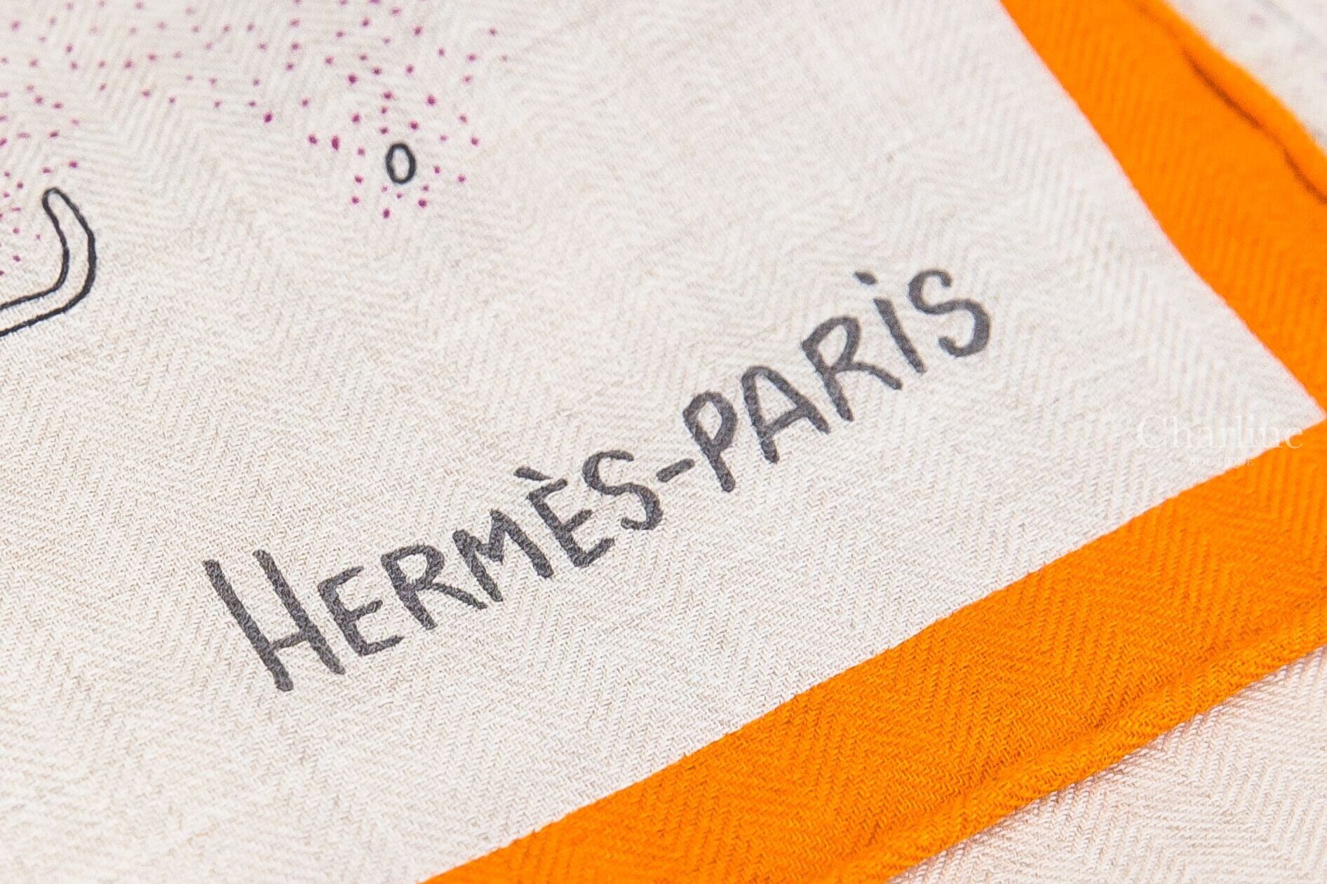 Hermès Cinq Forets Primaires Shawl 140 橘色/自然色/彩色原始森林喀什米爾真絲披肩