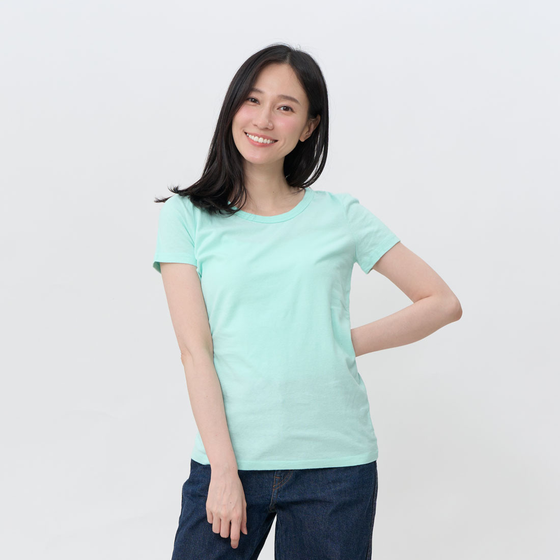 簡單 圓領 素面 蜜桃棉 女T 水綠