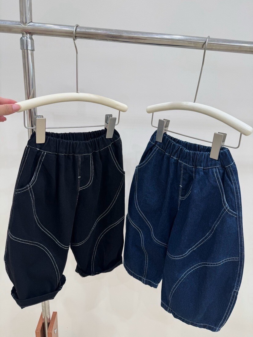 彎彎線條牛仔寬褲