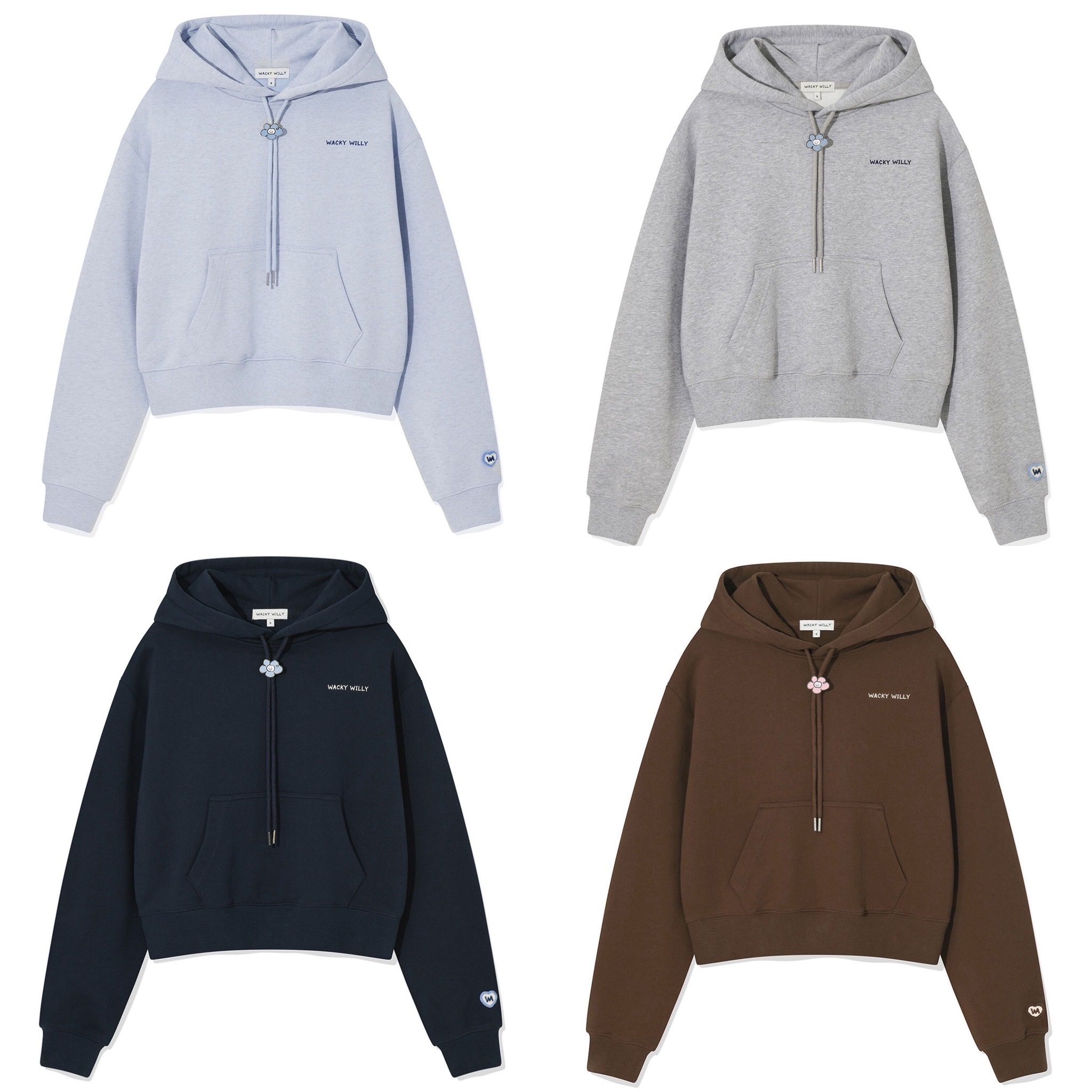 【隨時截單！限時優惠預訂】韓國 WACKY WILLY WOMEN TYPO LOGO CROP HOODIE（4色）