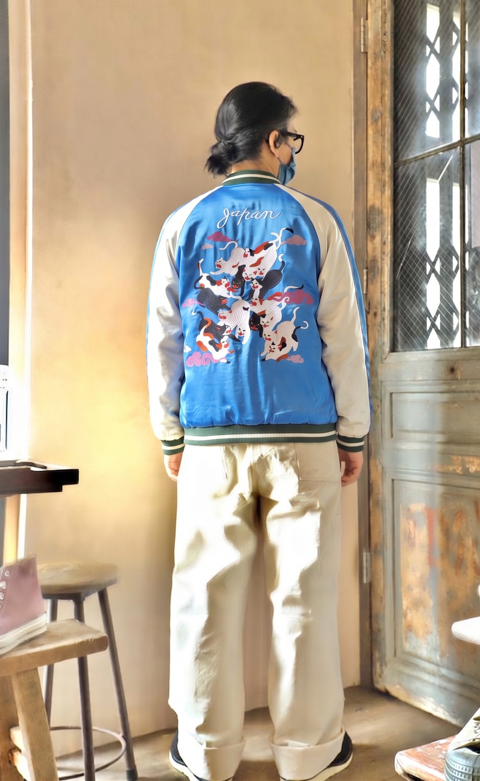 HOUSTON  RAYON SOUVENIR JACKET (百猫) / Blue