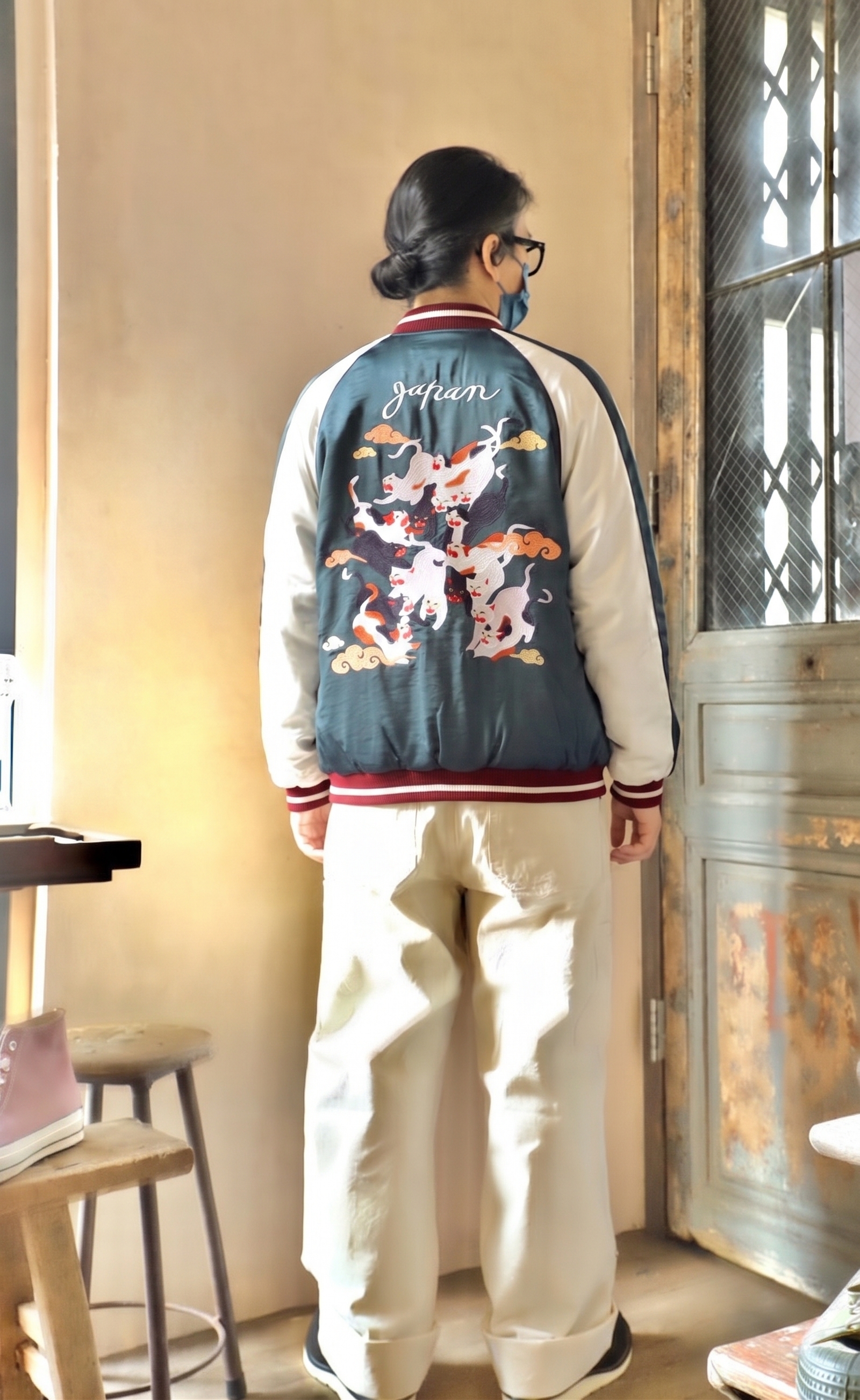 HOUSTON RAYON SOUVENIR JACKET (百猫) / FOREST GREEN