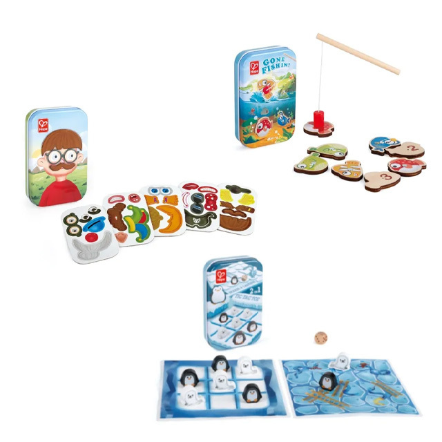 Hape 口袋桌遊-四款選擇(冰原遊戲/變臉磁貼/釣魚遊戲/手指足球)