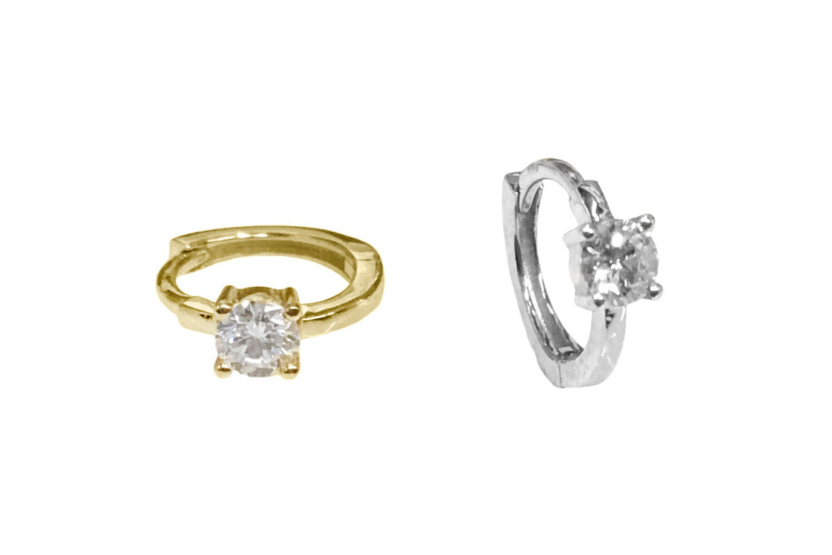 < Real Diamond > 14K Gold Hoop Earrings #604